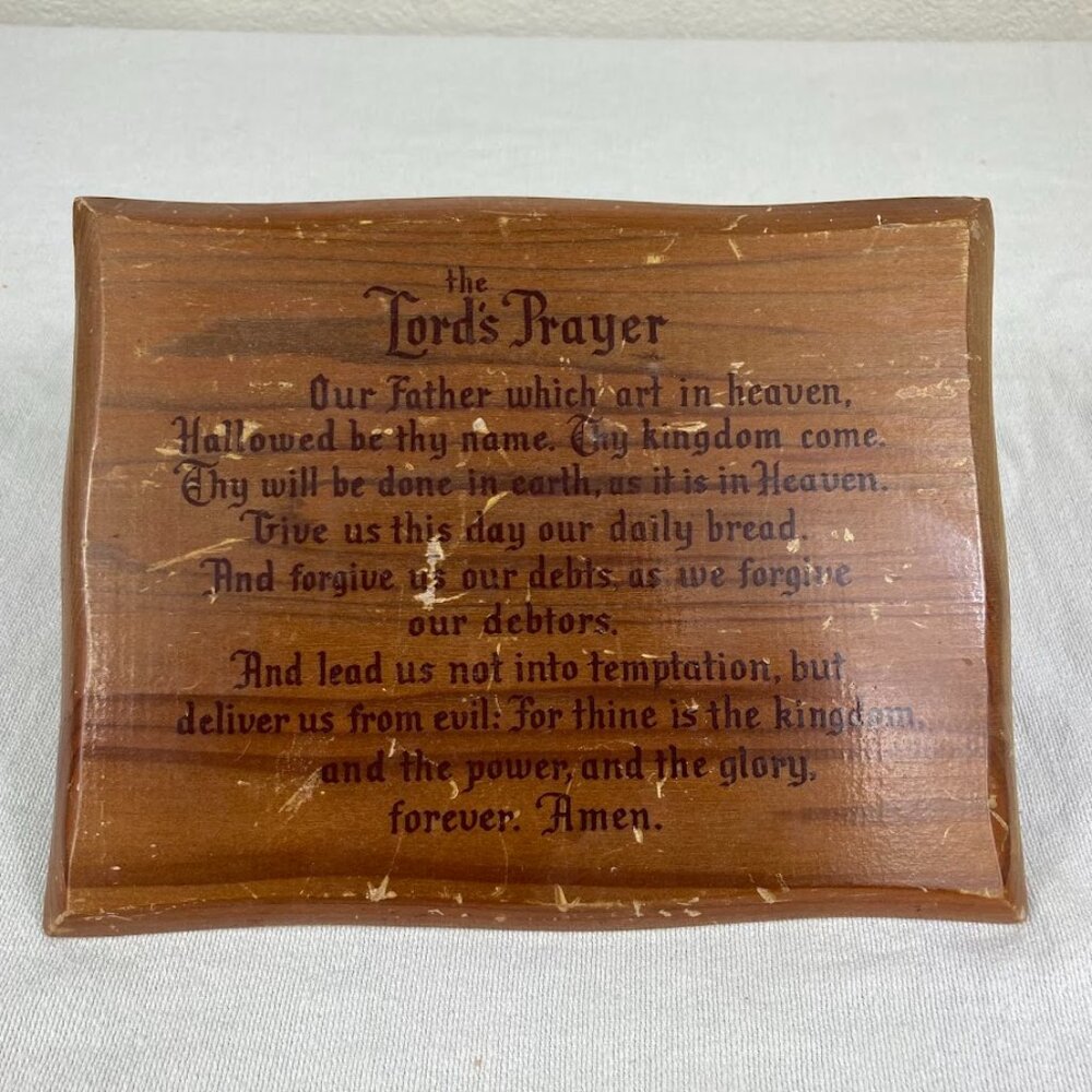 Vintage Wooden Lord’s Prayer Wall Plaque Christian Religious Decor